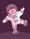 Young comic cartoon cosmonaut girl on comet illustration