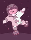 Young comic cartoon cosmonaut girl on planet vector illustration