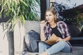 Young student girl making notes in notebook Royalty Free Stock Photo