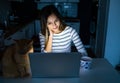 Concentrated woman working late hours with her laptop