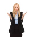 Young confused businesswoman with hands up Royalty Free Stock Photo