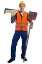 Young construction worker job full body portrait isolated Royalty Free Stock Photo