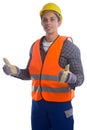 Young construction worker job thumbs up isolated Royalty Free Stock Photo