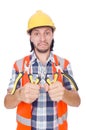 Young construction worker with nippers isolated on Royalty Free Stock Photo
