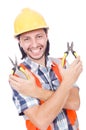 Young construction worker with nippers isolated on Royalty Free Stock Photo