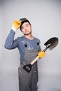 Construction worker holding shovel Royalty Free Stock Photo