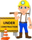 Young construction worker with under construction sign Royalty Free Stock Photo
