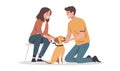 Young couple adopts a dog. White background. Flat illustration for animal shelters