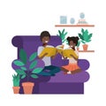 Young couple afro in the livingroom avatar character