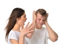 Young couple arguing with each other woman shouting yelling at h Royalty Free Stock Photo