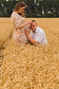 Young couple awaiting baby among the wheat field Royalty Free Stock Photo