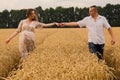 Young couple awaiting baby among the wheat field Royalty Free Stock Photo