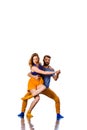 Young couple ballet dancing on white background Royalty Free Stock Photo