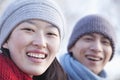 Young Couple In Beijing in the Winter, Close Up on Face