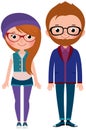 Young couple boy and girl dressed as hipsters