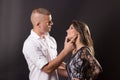 Young couple boy girl smiling flirting intimate Royalty Free Stock Photo