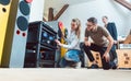 Young couple buying high-end stereo equipment in store Royalty Free Stock Photo