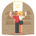 Young couple of cafe owners with coffee in hands. Royalty Free Stock Photo