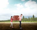 Young couple carry big baggage Royalty Free Stock Photo