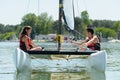 young couple on catamaran Royalty Free Stock Photo