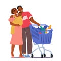 Young Couple Characters, Cradling Their Baby, Navigates The Bustling Aisles Of A Supermarket With A Loaded Shopping Cart Royalty Free Stock Photo