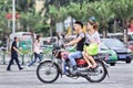 Young couple on a Chinese motorcycle, Zhuhai, China