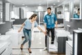 Couple chooosing new bathroom furniture in the shop Royalty Free Stock Photo