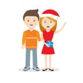 Young couple with Christmas gift flat characters