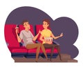 Young couple at cinema flat vector illustration