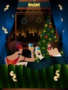 Young couple clinking glass. Happy new year banner. Merry christmas holiday