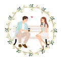 young couple confession while having coffee wedding or valentines day concept