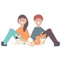 Young couple with cute cats mascots Royalty Free Stock Photo
