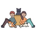 Young couple with cute cats mascots Royalty Free Stock Photo