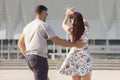 Young couple dances Caribbean Salsa. Social activity concept Royalty Free Stock Photo