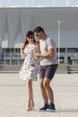 Young couple dances Caribbean Salsa. Social activity concept Royalty Free Stock Photo