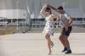 Young couple dances Caribbean Salsa. Social activity concept Royalty Free Stock Photo