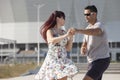 Young couple dances Caribbean Salsa. Social activity concept Royalty Free Stock Photo