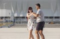 Young couple dances Caribbean Salsa. Social activity concept Royalty Free Stock Photo