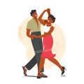 Young Couple Dancing Bachata Dance. Man and Woman Dancers Partners Characters Perform on Stage or Practicing Royalty Free Stock Photo