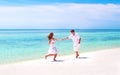 Young couple dancing on beach of tropical island Royalty Free Stock Photo