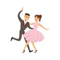 Young couple dancing boogie woogie dance colorful character vector Illustration Royalty Free Stock Photo