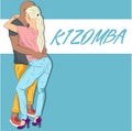 Young couple dancing kizomba vector draw Royalty Free Stock Photo