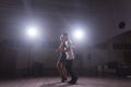 Young couple dancing social danse kizomba or bachata or semba or taraxia in dancing class background Royalty Free Stock Photo