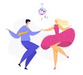 Young Couple Dancing Swing, Rock, Pop. Night Club Disco Party with Male and Female Dancer Characters Royalty Free Stock Photo