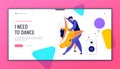 Young Couple Dancing Swing, Tango, Pop Landing Page. Night Club Disco Party with Male and Female Dancer Characters