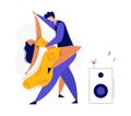 Young Couple Dancing Swing, Tango, Pop. Night Club Disco Party with Male and Female Dancer Characters Royalty Free Stock Photo