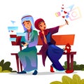 Arabian couple dating with smartphones vector illustration