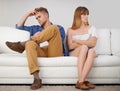 Strife and resentment in the relationship. A young couple disagreeing with each other.