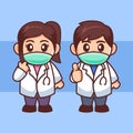 Young couple Doctor wear mask cartoon character