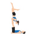 Young couple doing acro yoga. Acro yoga concept. Pair yoga. Yoga flexibility class workout